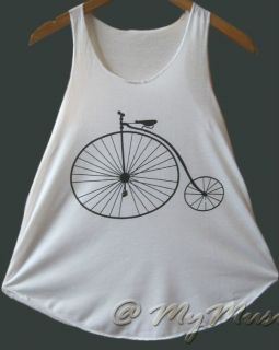 Cycle Vintage Classic Bicycle Print Vest Tank Tshirt Stunning 