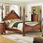   Elegant Cherry Brown Queen Poster Sleigh Bed Only Bedroom Furniture
