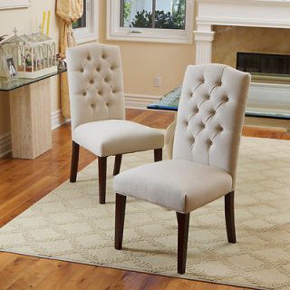 Set of 6 Elegant Linen Upholstered Parsons Dining Chairs with Tufted 
