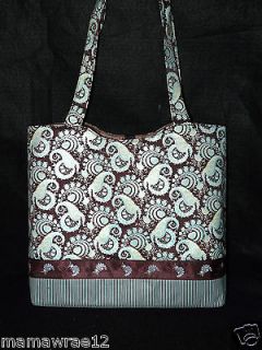 NEW PAISLEY FABRIC TEAL BLUE TOTE  TRAVEL BEACH  BAG
