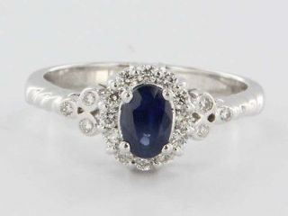   18K Gold Blue Sapphire Diamond Engagement Ring Estate Designer Jewelry