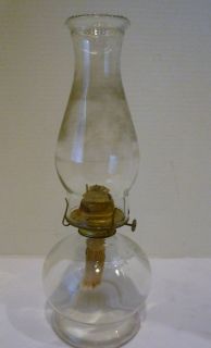   ETCHED ROSE CLEAR GLASS OIL LAMP  PLUME & ATWOOD MANUFACTURING CO