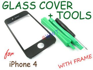 Replacement Lens Cover Top Glass w/ Frame Black + Tools for iPhone 4 