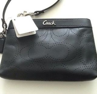 COACH Black Leather Perforated Signature C Wristlet NEW List $78