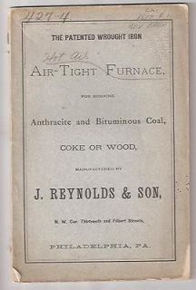 1877 Advertising Book Air Tight Furnace Coal Coke Wood Reynolds 