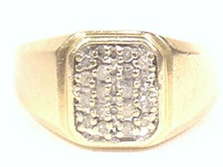 Mans Diamond Ring .25 ctw cluster 10K yellow gold mounting