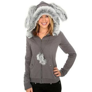 Sweet Love Grey Bunny Rabbit Ears Faux Fur Hoodie Size X  Small From 