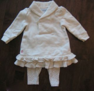 Ralph Lauren Girls Baby Ivory/Pink Shawl Collar Dress & Leggings 9 