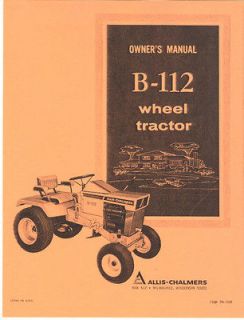 Allis Chalmers B 112 Garden Tractor Owners Manual AC