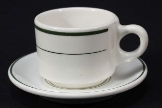   China Restaurant Ware Set of 7 Cups & 6 Saucers NIAGARA Green Stripe