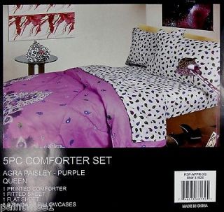   Queen Comforter Set 5 Piece Girls Teen College Dorm Paisley Purple