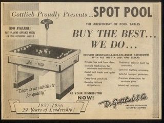1956 Gottlieb Spot Pool coin op table photo vintage trade print ad