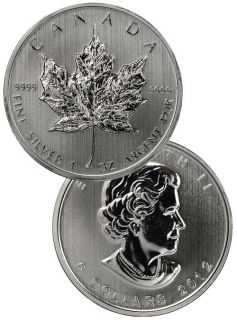 2012 Canada 1 Oz .9999 Silver Maple Leaf $5 Gem Brilliant Uncirculated 