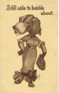   Hound Dog in Hobble Skirt 1914 Colby Artist Signed Vintage Postcard