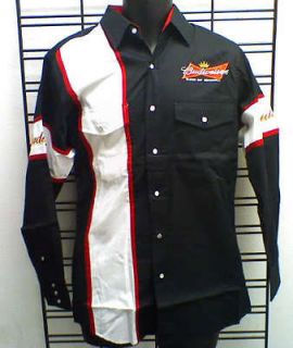 Budweiser Embroidered Dress Shirt Long Sleeve Black White Size XLarge 