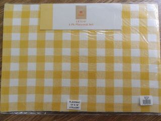 NEW LINTEX Classic 4 Pack Placemat Set Yellow White Checked 13 X 19