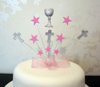 FIRST HOLY COMMUNION CAKE TOPPER WITH CHALICE PINK