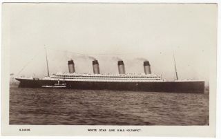 WHITE STAR LINE OLYMPIC & TUG DECORATED WITH FLAGS SISTER TITANIC WHS 