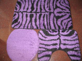  Set Purple/Black Tiger Prints Non Skid Large Size Bath Mat 19 x 32