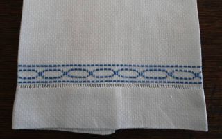 Vintage Linen Damask Guest Towel Blue Swedish Embroidery
