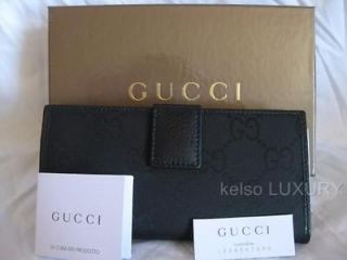   BOX GUCCI Black GG Canvas Leather Continental Coin Purse Wallet Clutch