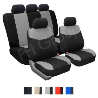 Cloth Seat Covers w. 5 Headrests and Solid Bench Gray & Black (Fits 