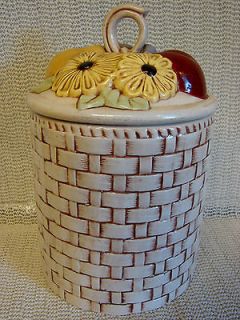 CERAMIC BASKET WEAVE COOKIE JAR WITH MIXED FRUIT & SUNFLOWER LID 9 