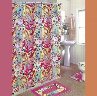 PINK FOREST BATH SET2 Bath Mat/Rugs+Fabri​c Shower Curtain+Fabric 
