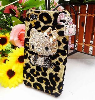   Shiny 3D Black Hellokitty Leopard Heart Key Case Cover for iPhone 4 4S