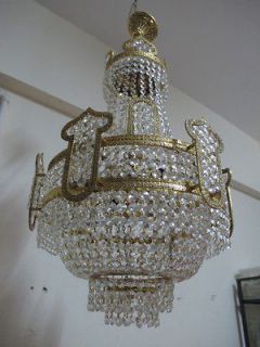 Antique Basket Style Oriental Crystal Chandelier Lamp Lustre 1940s