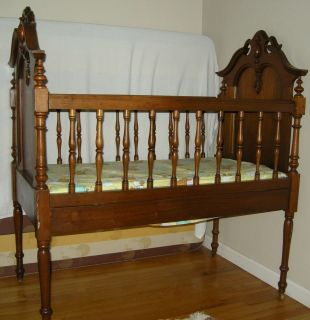   Victorian baby crib walnut frame child bed w mattress, doll display