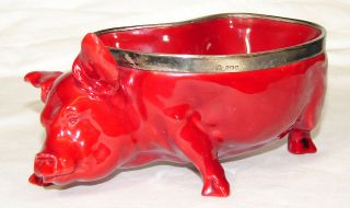 Vintage Royal Doulton Flambe Red Pig Bowl, Figural/Figurine Sterling 