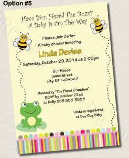    Printed BUMBLEBEE FROG baby shower birthday party invitation TWINS