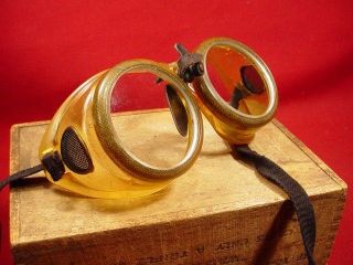 VINTAGE WILSON STEAMPUNK SAFTEY MOTORCYCLE GOGGLES CLEAR PLASTIC