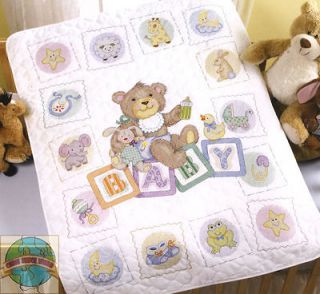   Stitch Kit ~ Plaid Bucilla Baby Blocks Crib Cover / Baby Quilt #45402