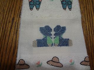 Finished CROSS STITCH dish Towel AMISH BOY AND GIRL (D) on print towel