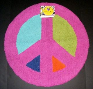   Kids PEACE OUT SIGN 27 Round RUG Fuschia Purple COTTON Hooked