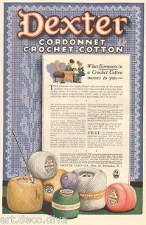   DEXTER Cordonnet CROCHET Hook COTTON Yarn PAWTUCKET RI Craft ART AD