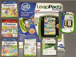   LeapPad 2 Explorer Green Boys Bundle w 3 Games, AC & Car Adapter, Skin