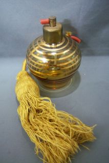 Antique BORO CRYSTAL Perfume/Atomizer w/LABEL RARE Amber Glass GOLD 