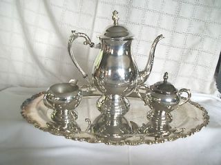 Rogers silver coffee/tea set w/ creamer & sugar Oneida silver tray