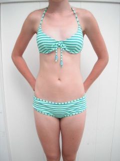 135 NWT DIESEL Gramyl bathing suit green teal striped UW bikini 