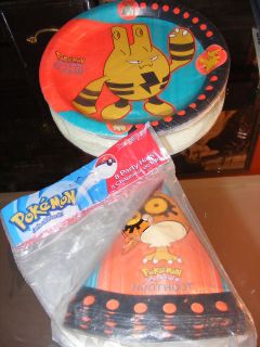 Birthday Party Lot POKEMON Plates Hats Hoot Hoot Elekid Pikachu 
