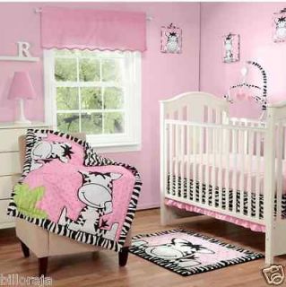 Baby Boom I Luv Zebra Crib Bedding 3pc Set and Bumper Baby Pink 