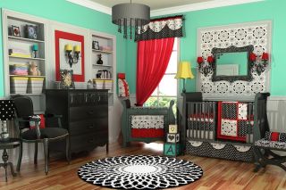 10pc UNIQUE Black White Red Girl Crib Bedding Set NEW Discount Elegant