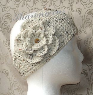 Crochet Women Offwhite Aran Neutral WIDE Headband Wrap Earwarmer 