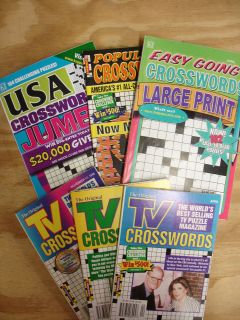 Lot of 6 assorted paperback Crossword Puzzle Books Easy, Tv, USA 