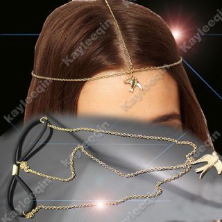 Gold Swallow Bird Crown Hair Cuff Headband Headwrap Headdress Boho 