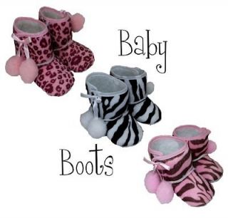 BABY GIRL ANIMAL PRINT CRIB SHOES INFANT BOOTS WITH POM POM TASSELS
