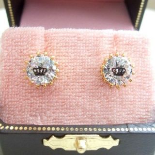 AUTH Juicy Couture CZ Crown Stud Earrings Gold ♥With BOX♥